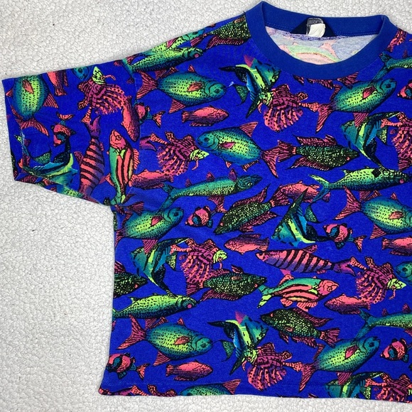 Vintage Columbia Neon Fish AOP T-Shirt: One Size - Picture 3 of 9
